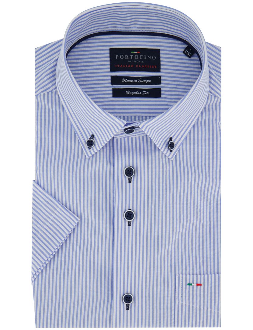 Overhemd korte mouwen Portofino blauw gestreept motief