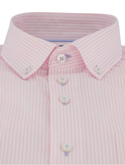 Portofino overhemd korte mouw roze streep Regular Fit