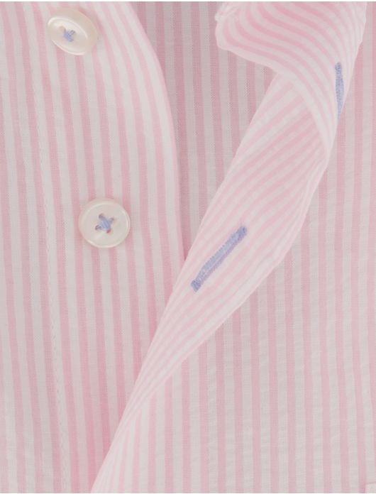 Portofino overhemd korte mouw roze streep Regular Fit
