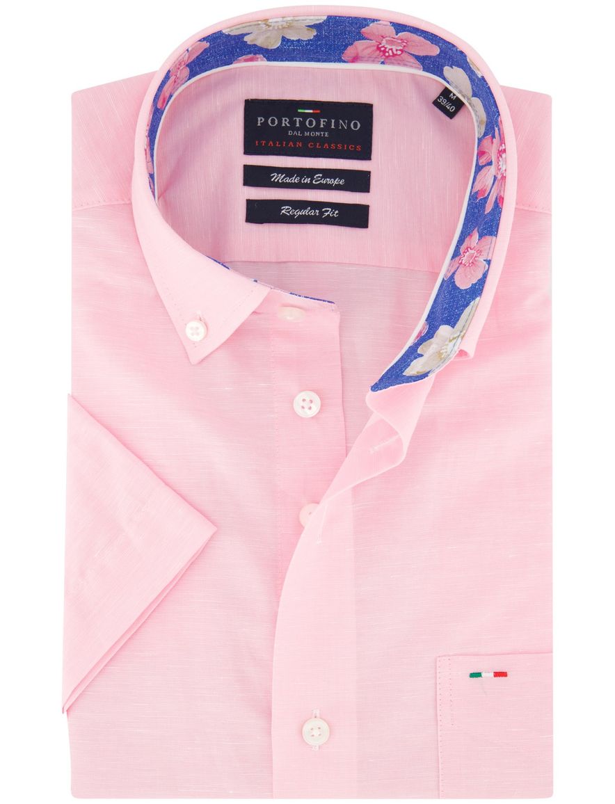 Portofino overhemd korte mouw roze regular fit