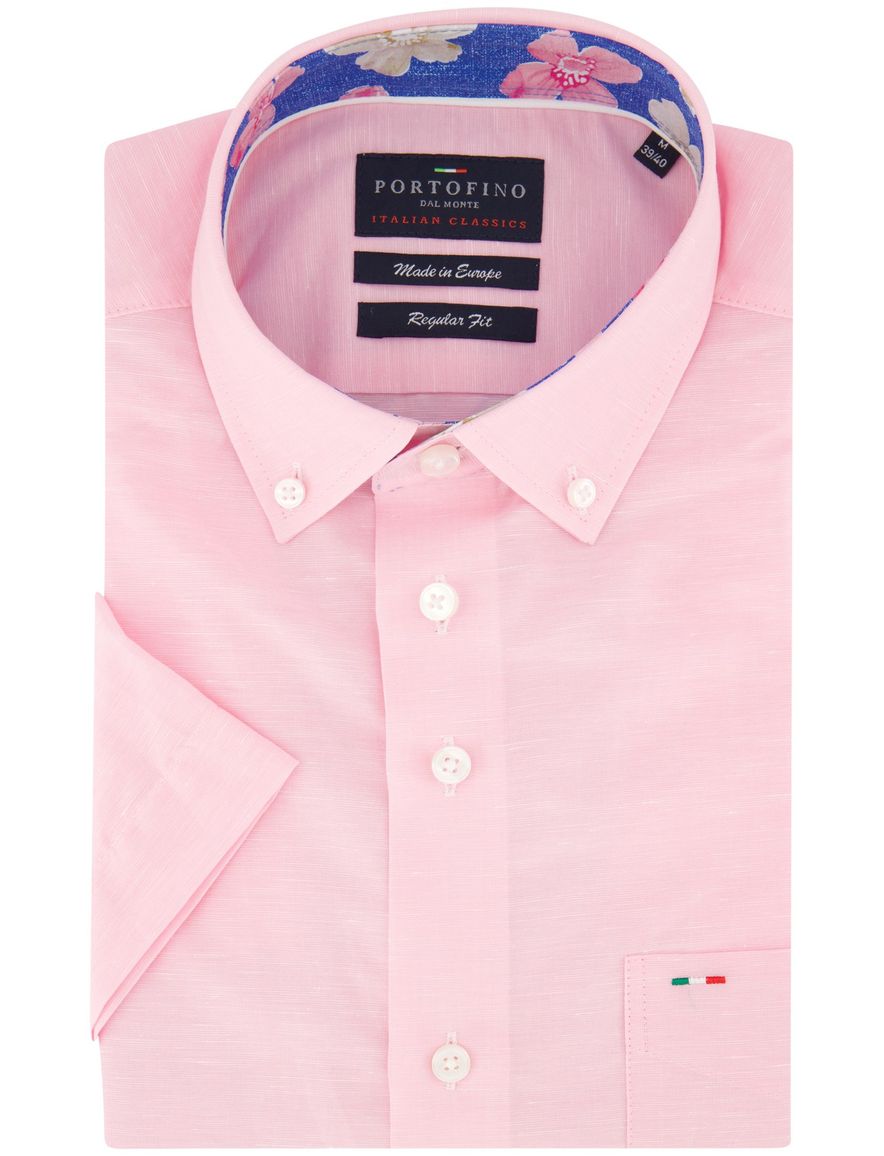 Portofino overhemd korte mouw roze regular fit