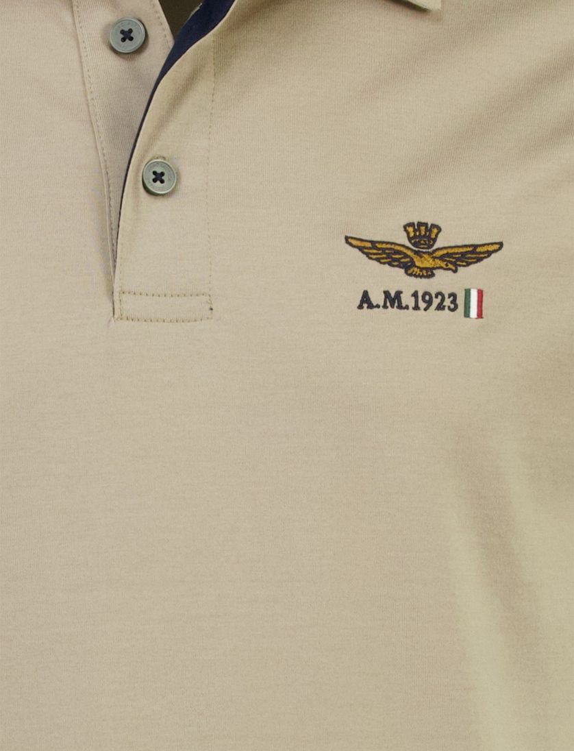Poloshirt bruin Aeronautica 3-knoops normale fit