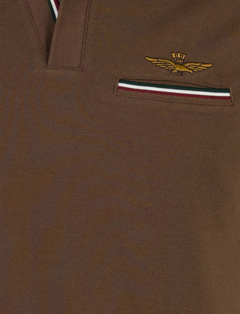 Poloshirt Aeronautica Militaire bruin normale fit v-hals