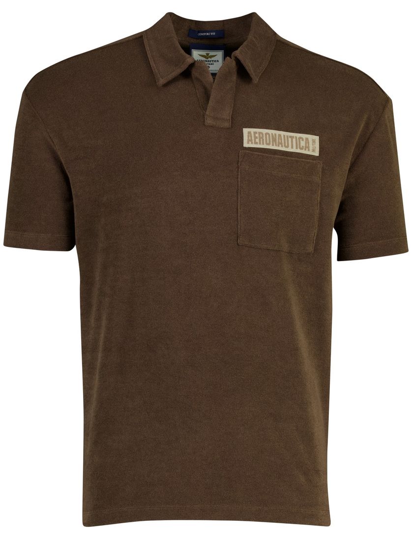 Poloshirt Aeronautica Militaire badstof bruin v hals