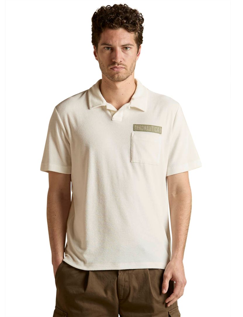 Poloshirt Aeronautica Militaire badstof off white v hals