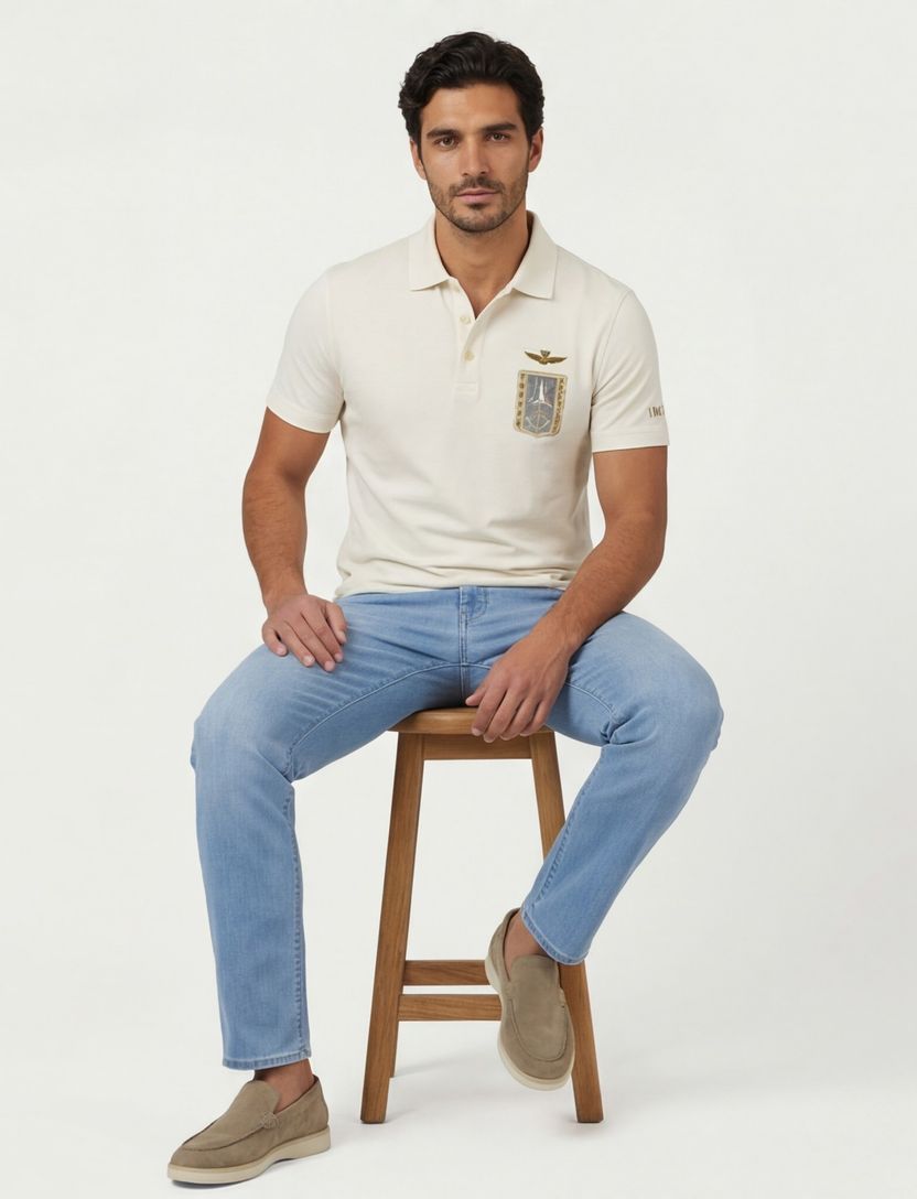 T-shirt Aeronautica Militaire beige met logoprint