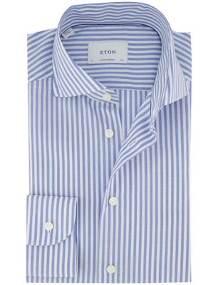 Eton Overhemd blauw gestreept contemporary Eton strijkvrij wide collar