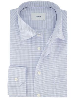 Eton Overhemd wit geruit classic fit Eton strijkvrij semi-wide collar
