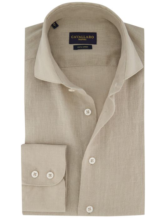Linnen beige overhemd Cavallaro mouwlengte 7