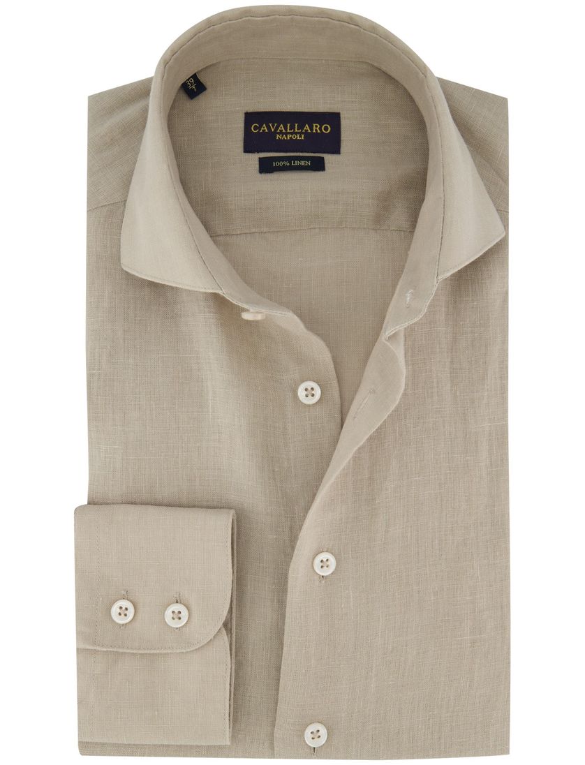 Overhemd cavallaro beige ml7 slim fit wide spread boord-