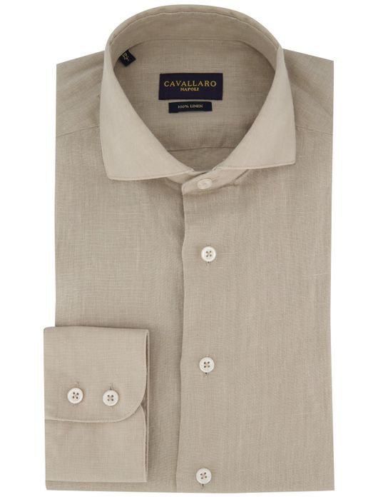 Linnen beige overhemd Cavallaro mouwlengte 7