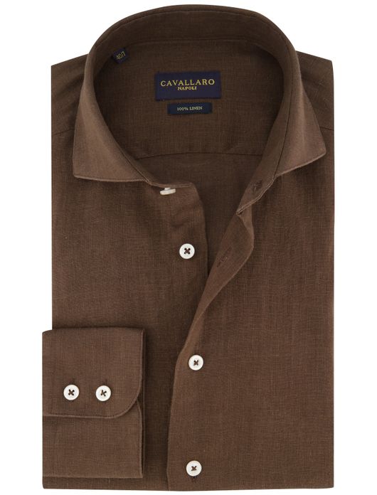 Cavallaro overhemd linnen bruin slim fit