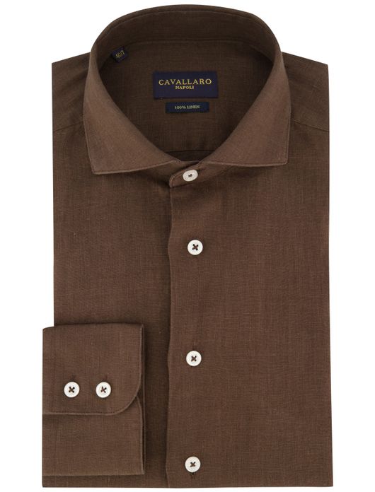 Cavallaro overhemd linnen bruin slim fit