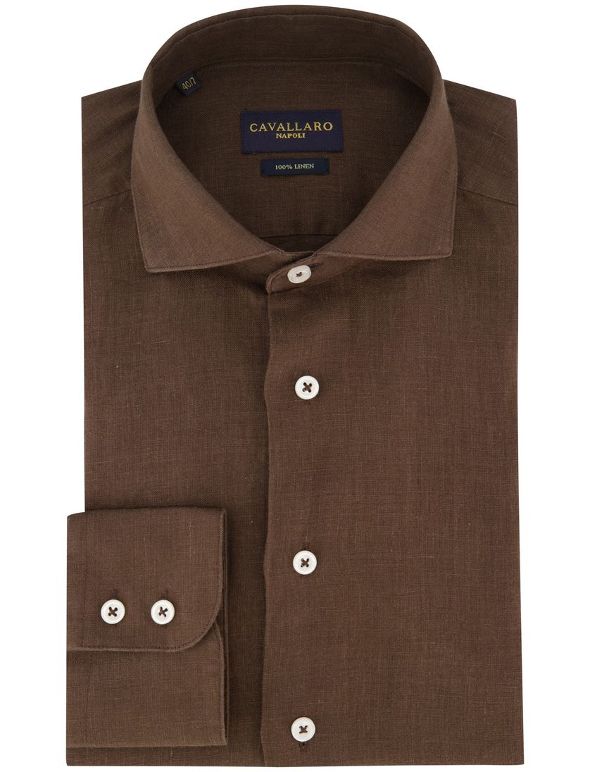 Overhemd cavallaro linnen bruin slim fit lange mouw