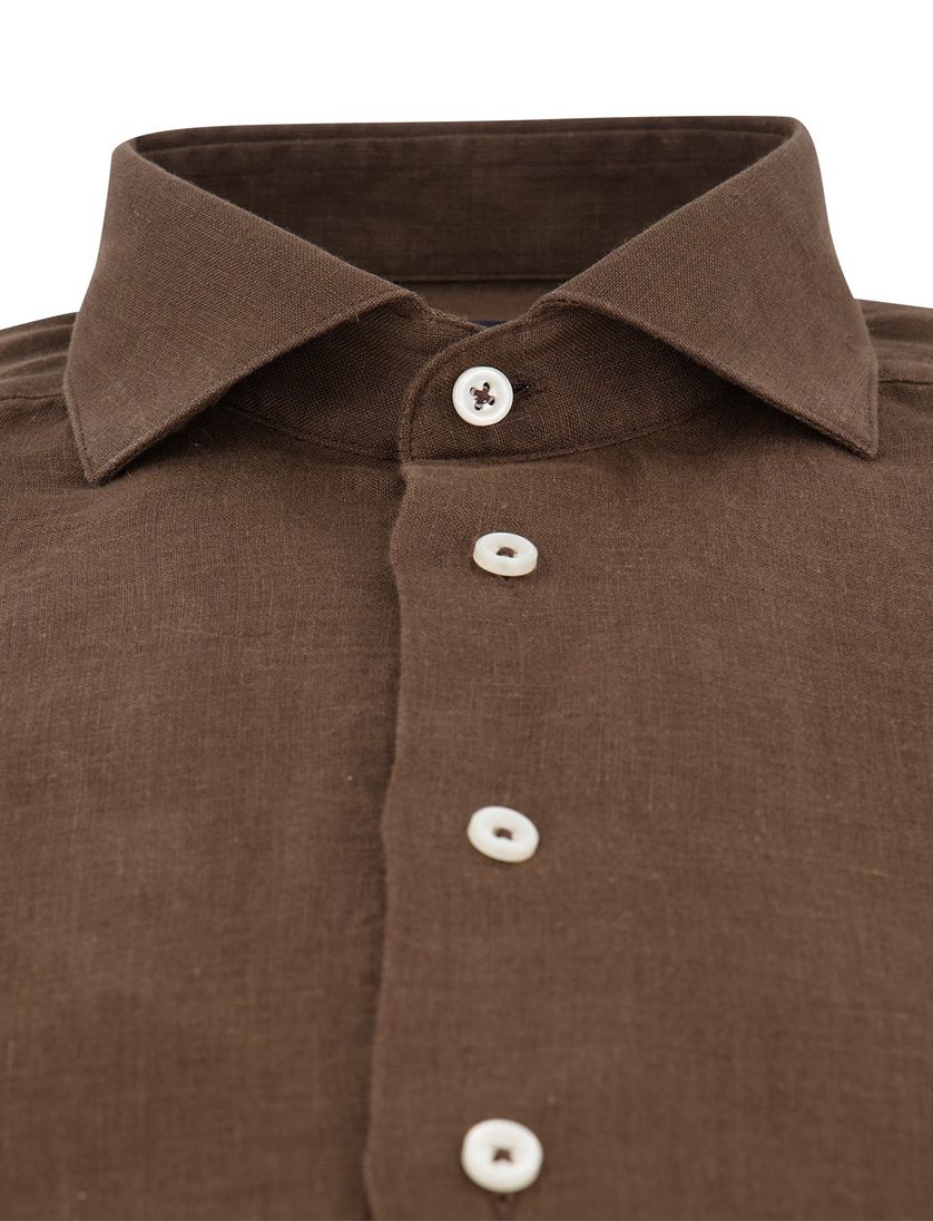 Overhemd cavallaro linnen bruin slim fit lange mouw