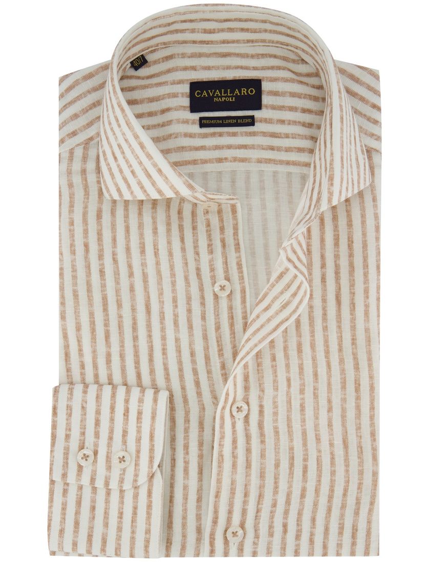 Overhemd cavallaro linnen slim fit oranje streepjes mouwlengte 7