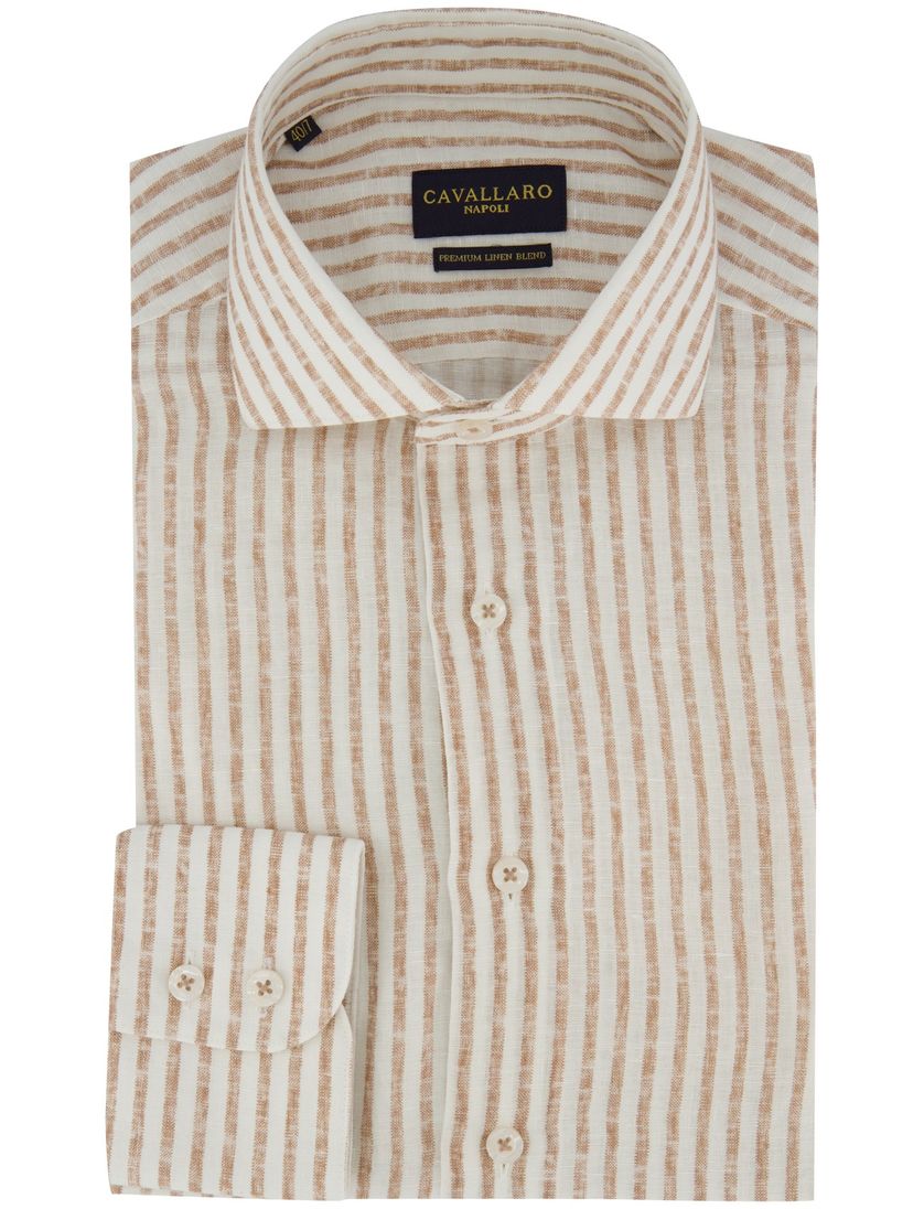 Overhemd cavallaro linnen slim fit oranje streepjes mouwlengte 7