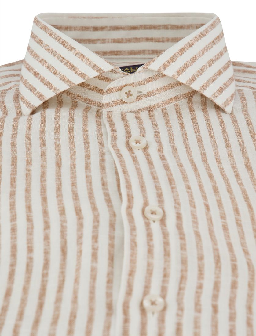 Overhemd cavallaro linnen slim fit oranje streepjes mouwlengte 7