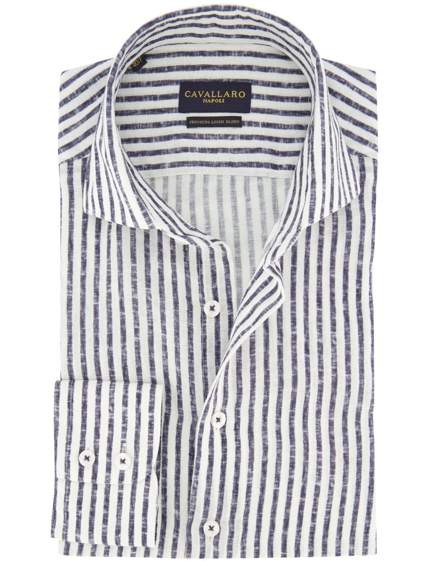 Overhemd slim fit Cavallaro donkerblauw gestreept mouwlengte 7