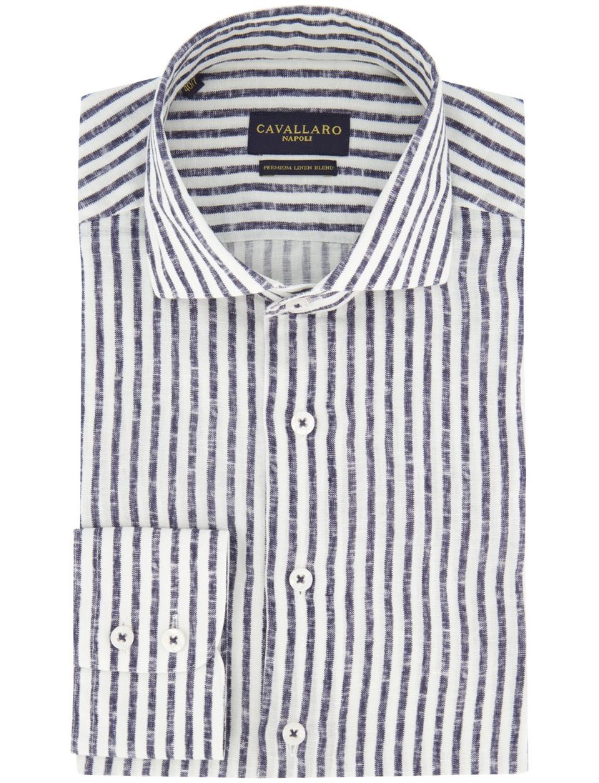 Overhemd slim fit Cavallaro donkerblauw gestreept mouwlengte 7