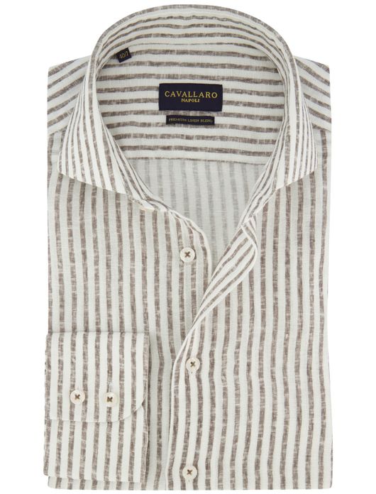 Bruin gestreept mouwlengte 7 overhemd cavallaro