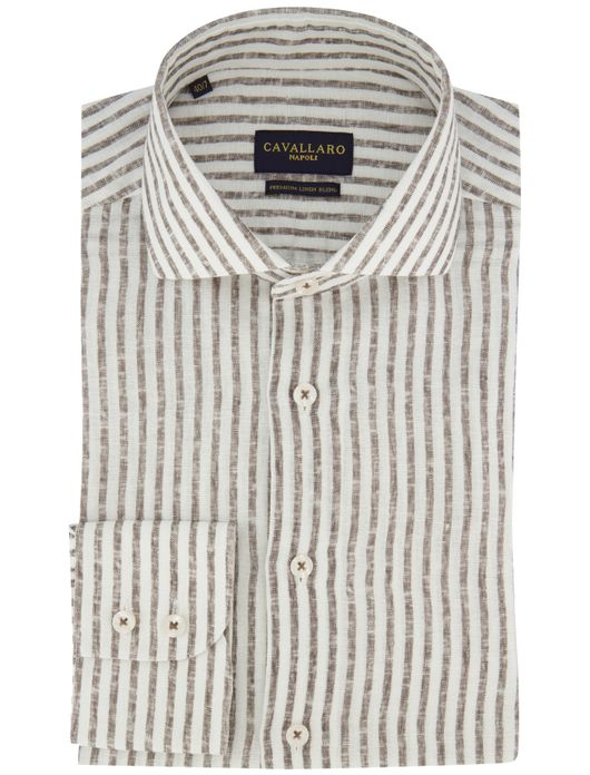 Bruin gestreept mouwlengte 7 overhemd cavallaro