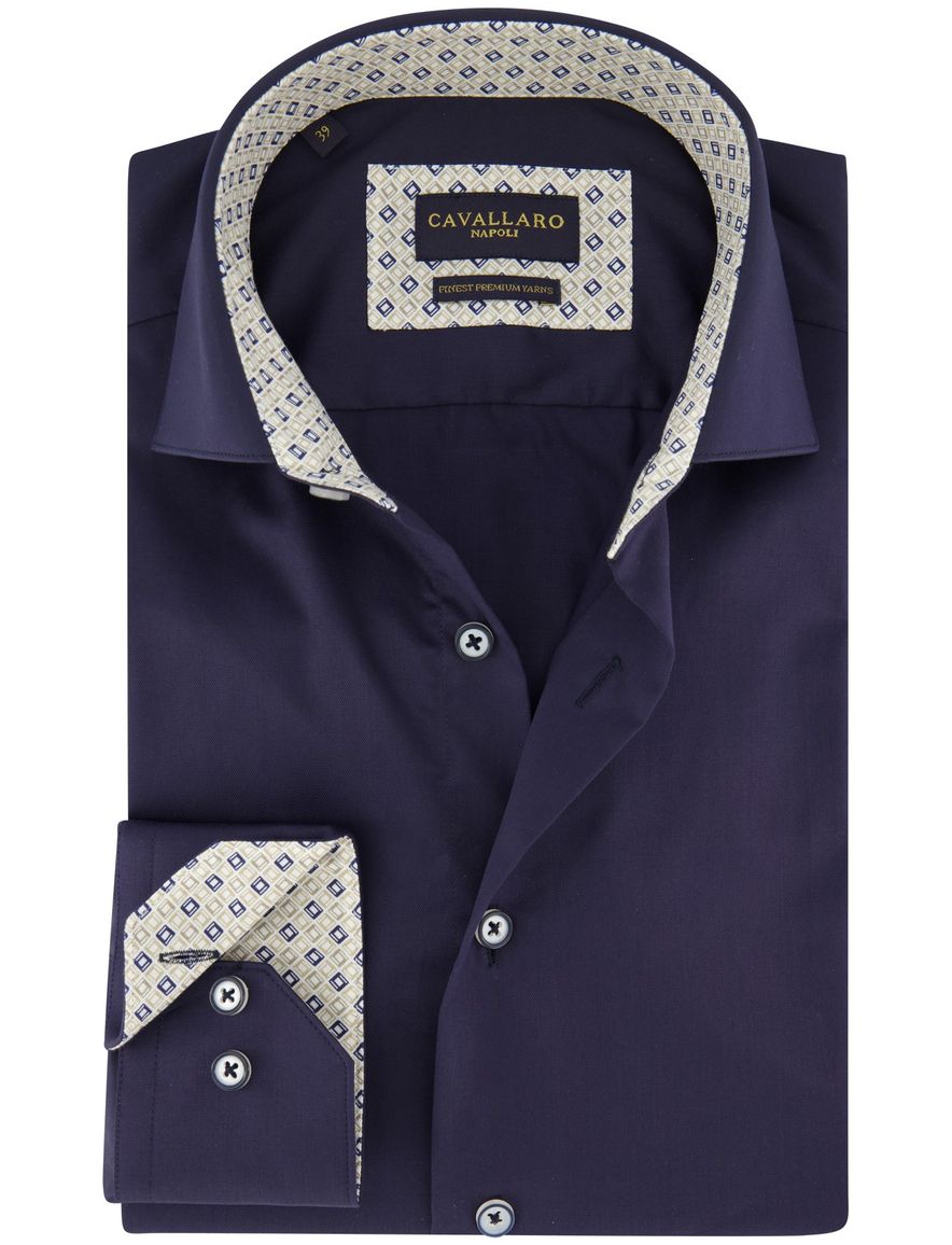 Cavallaro overhemd navy Fiuggi semi wide spread boord