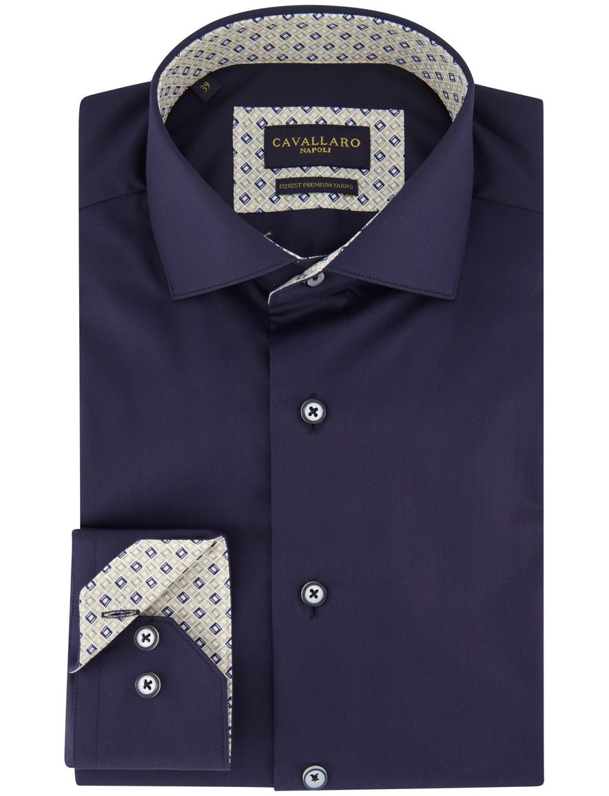 Cavallaro overhemd navy Fiuggi semi wide spread boord