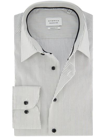 Eterna Wit overhemd gestreept donkerblauw Eterna mouwlengte 7