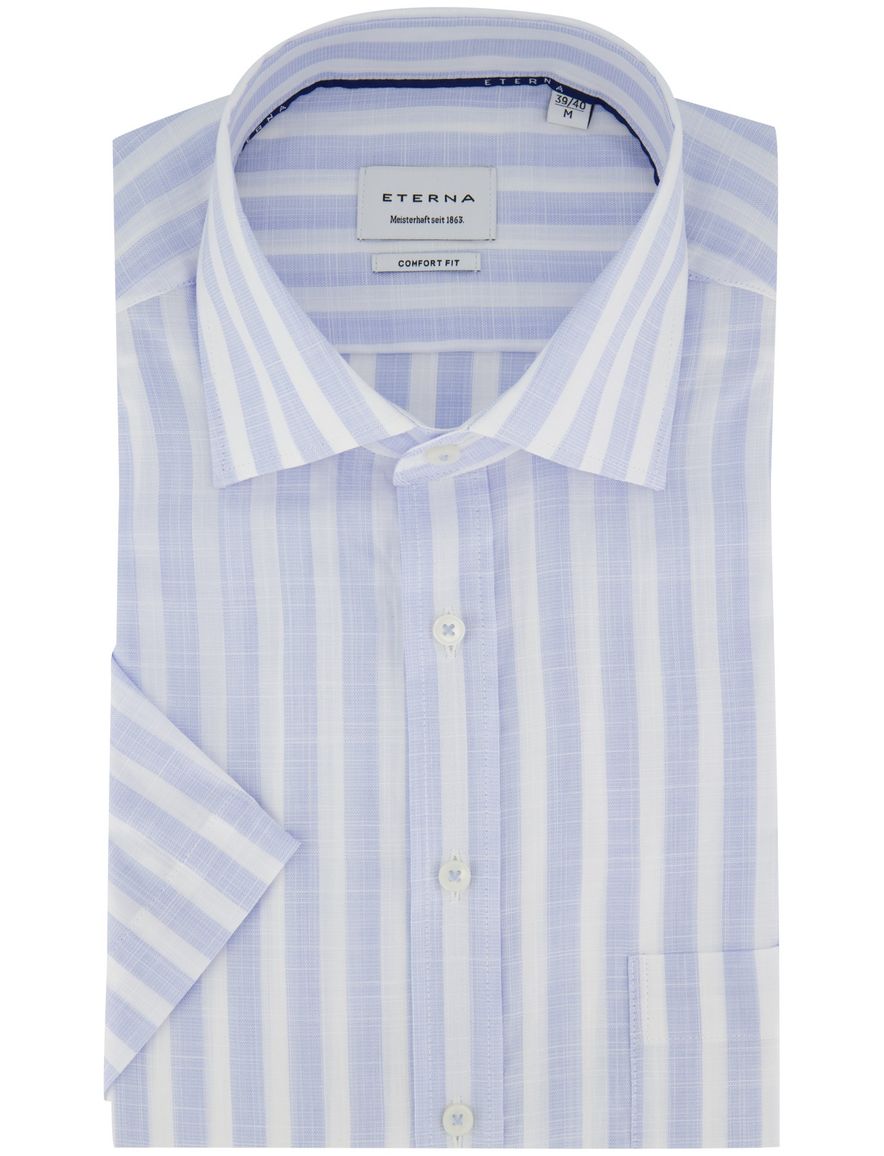 Wijde fit overhemd Eterna lichtblauwe strepen korte mouw