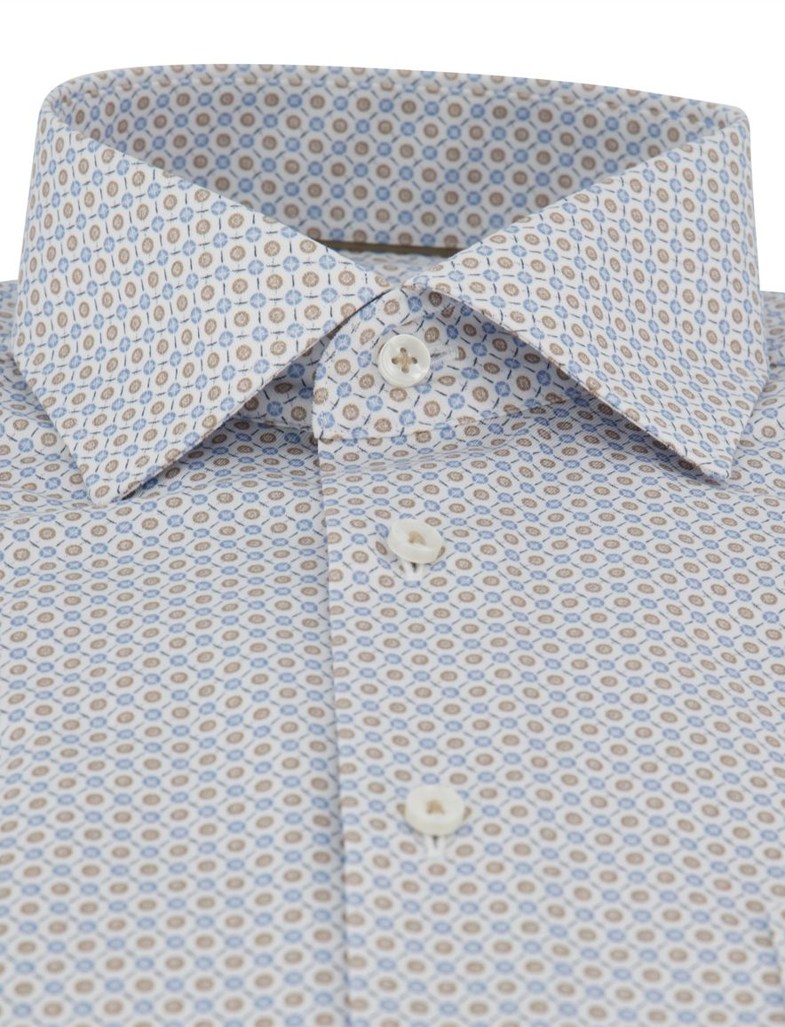 Wijde fit overhemd Eterna wit geprint met borstzak