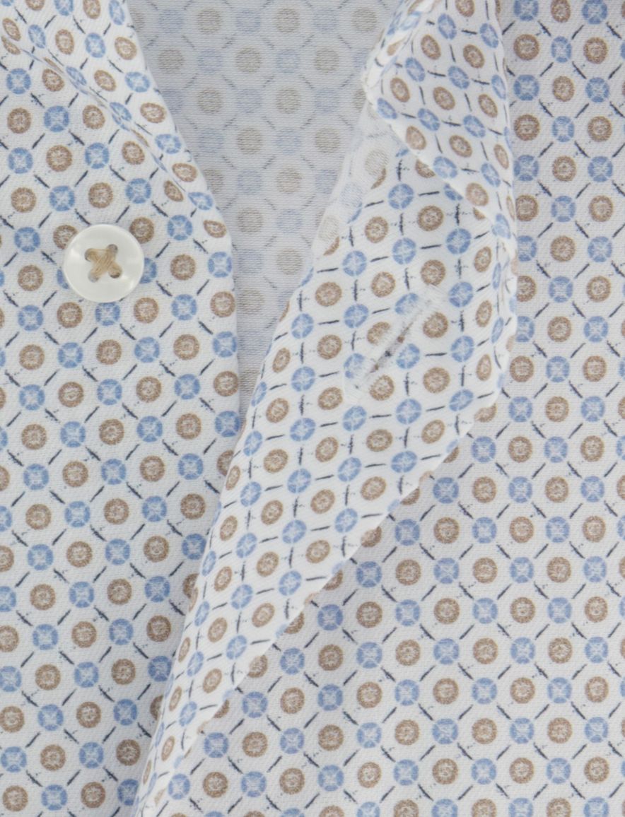 Wijde fit overhemd Eterna wit geprint met borstzak