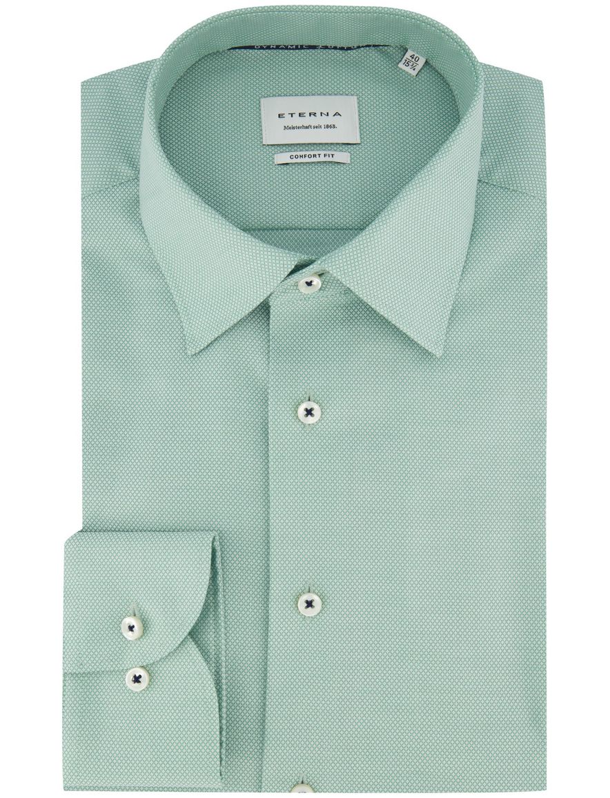 Wijde fit overhemd groen Eterna strijkvrij