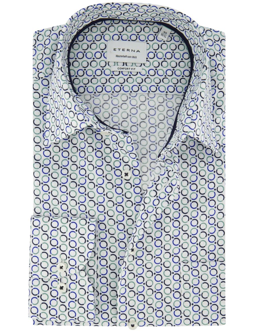 Strijkvrij overhemd blauw geprint Eterna Comfort fit mouwlengte 7