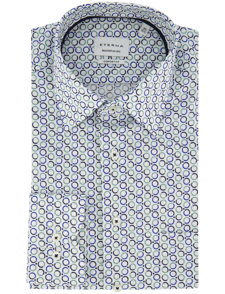 Strijkvrij overhemd blauw geprint Eterna Comfort fit mouwlengte 7