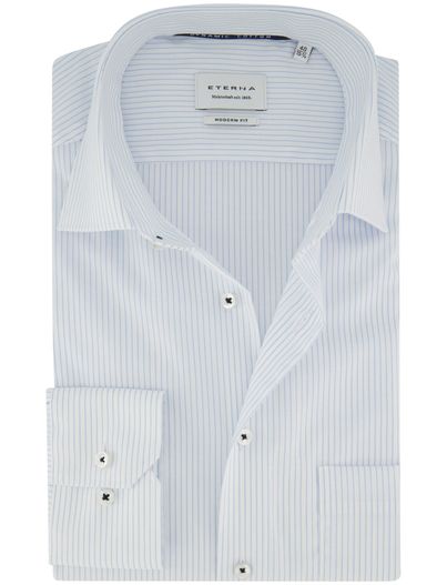 Eterna Lichtblauw overhemd gestreept Eterna mouwlengte 7 strijkvrij