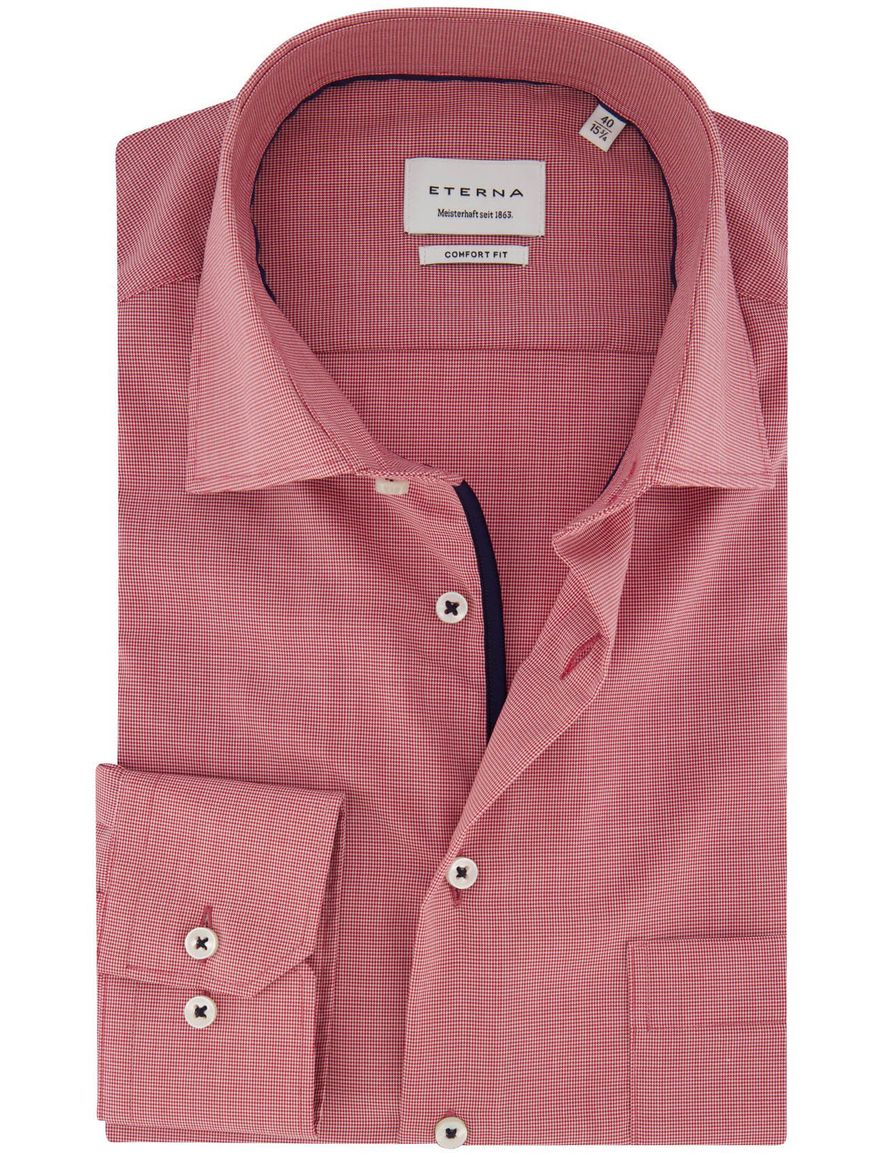 Overhemd rood semi-wide collar Eterna comfort fit