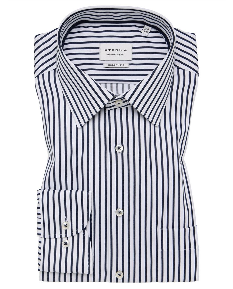 Eterna Modern Fit Overhemd wit donkerblauwe strepen