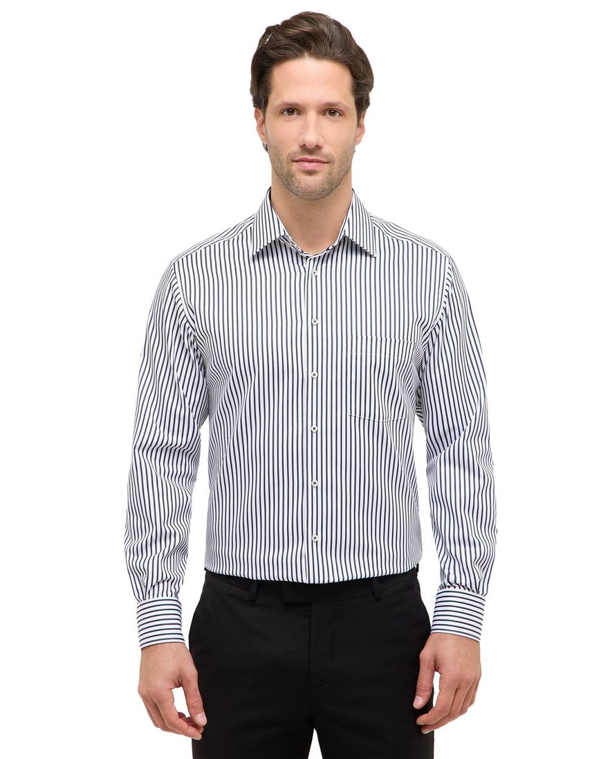 Eterna Modern Fit Overhemd wit donkerblauwe strepen