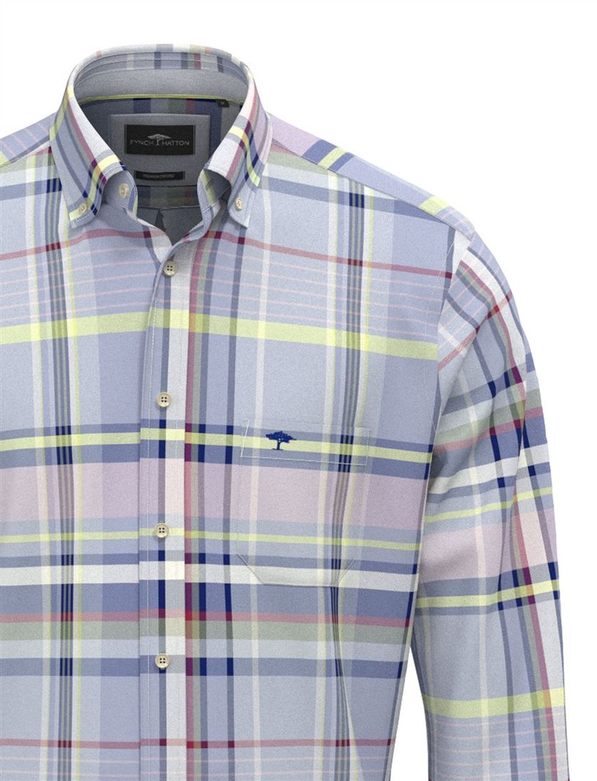Blauw geruit overhemd Fynch Hatton button down boord