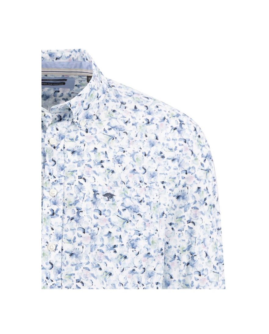 Bloemen print overhemd Fynch Hatton lichtblauw button down boord