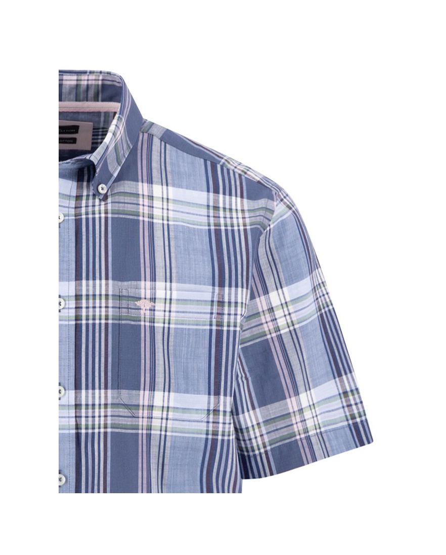 Fynch Hatton overhemd blauw ruitjes button down boord