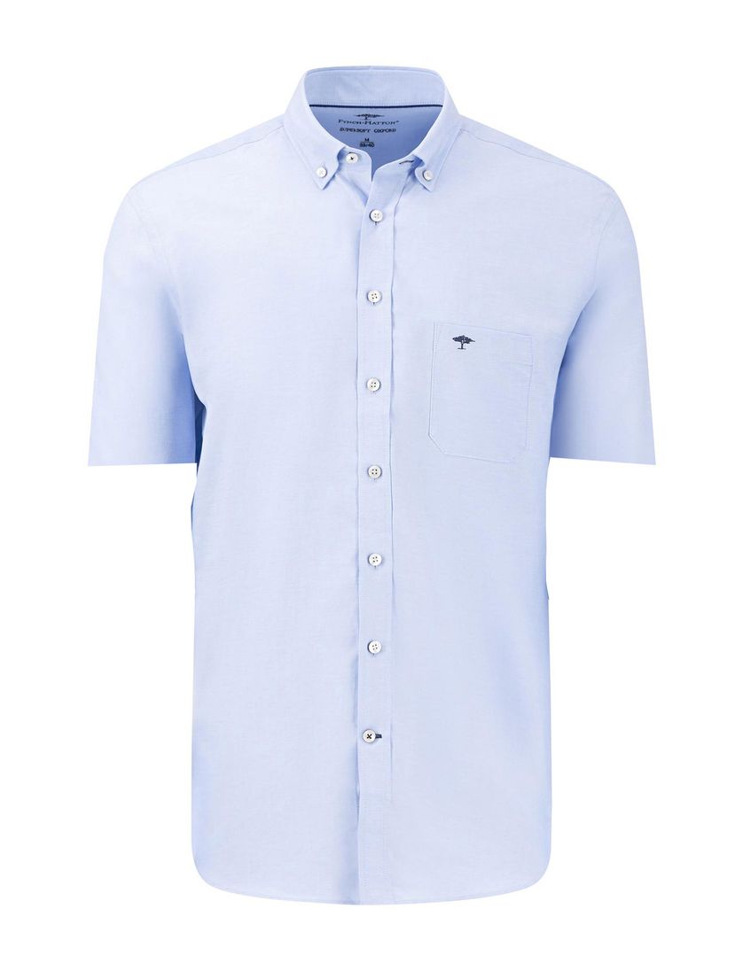 Lichtblauw overhemd Fynch Hatton supersoft korte mouw