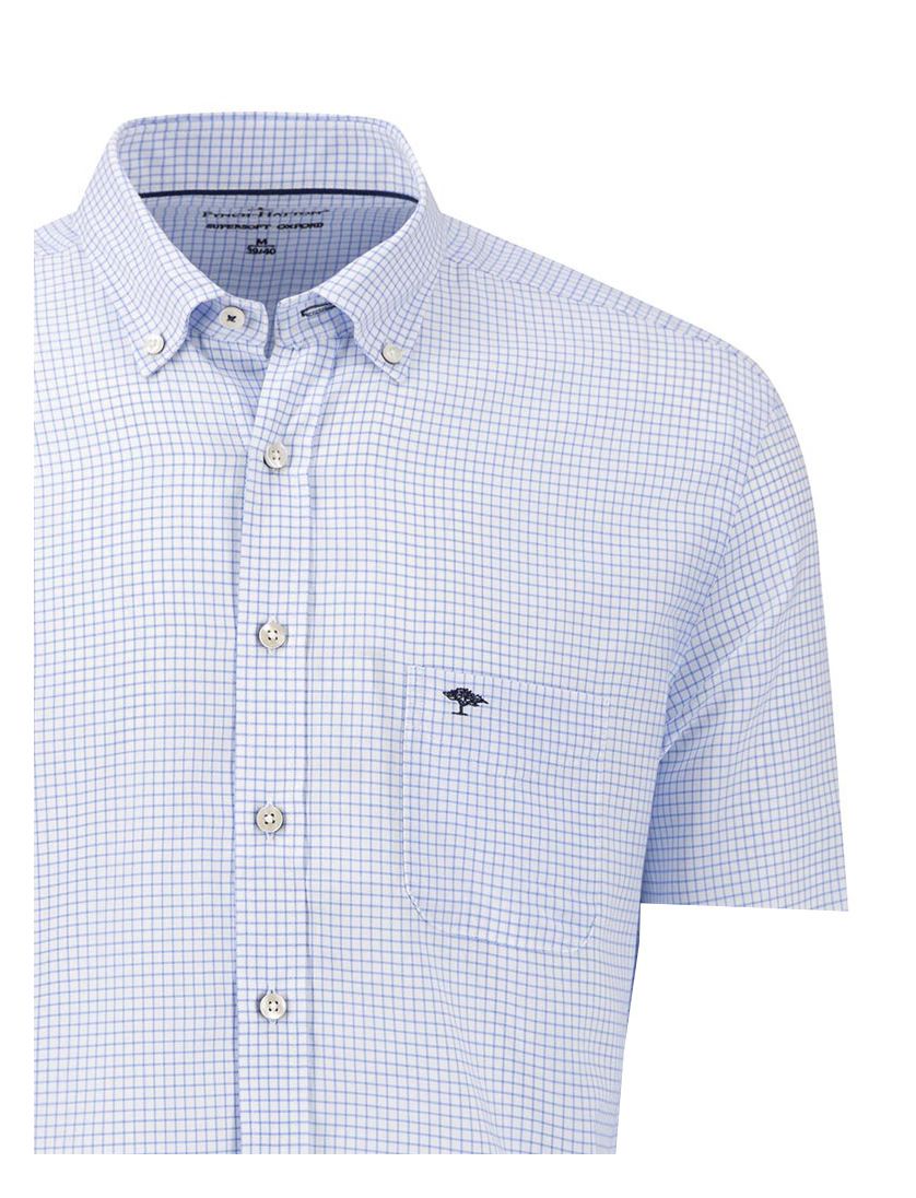 Lichtblauw overhemd geruit Fynch Hatton supersoft korte mouw