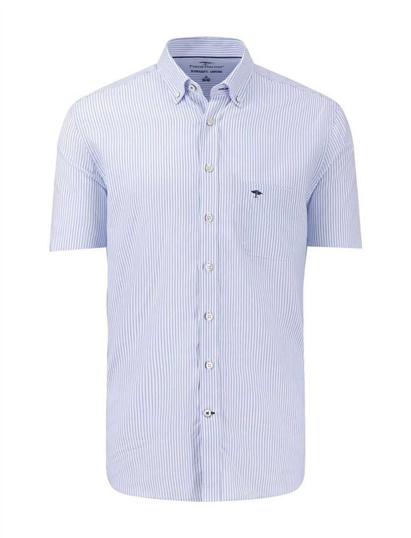 Lichtblauw overhemd gestreept Fynch Hatton supersoft korte mouw
