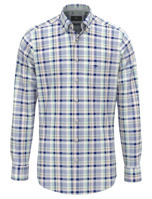 Fynch Hatton overhemd blauw geruit button down boord