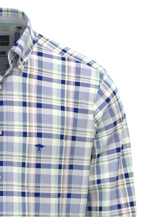 Fynch Hatton overhemd blauw geruit button down boord