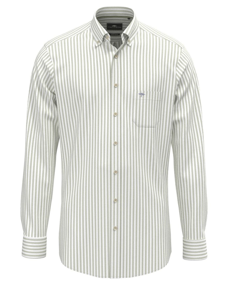 Groen streepjes overhemd Fynch Hatton button down boord