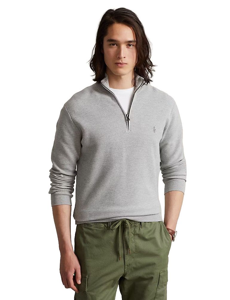Grijze half zip trui Polo Ralph Lauren gebreid