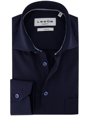 Ledub Ledub Modern Fit overhemd donkerblauw effen katoen